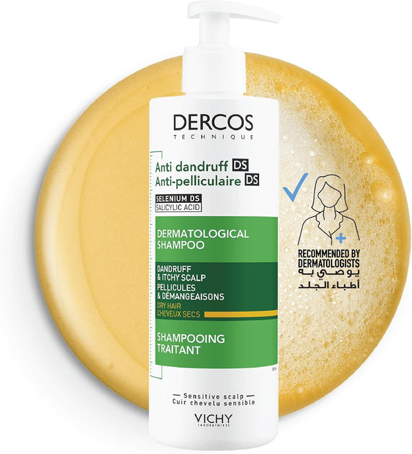 VICHY Dercos Anti-Dandruff Shampoo for Dry Hair with Pyrithione Zinc, 390ml
