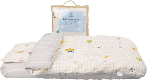 Babydream Crib Bedding Set Grid Pattern Grey 3-Piece Cotton