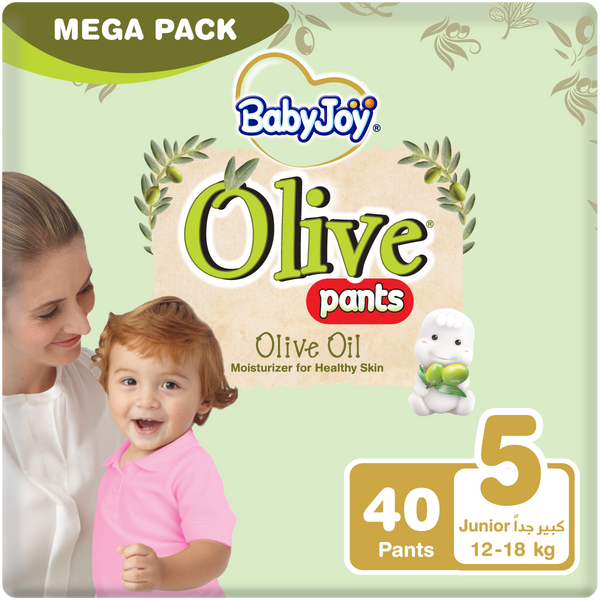 BabyJoy Olive Premium Pants Diapers with Olive Oil, Size 5, 12-18 kg, 40 Pieces