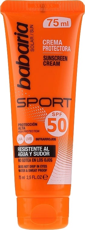 Babaria Sunscreen Cream Sport SPF 50 Water-Resistant Face & Body 75 ml