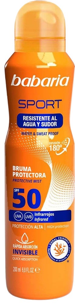 Babaria Protective Mist Sport SPF 50 Water and Sweat Resistant Sunscreen Spray 200 ml