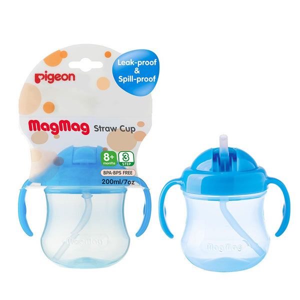 Pigeon Magmag Straw Cup Blue 200ml, Step 3 Baby Cup for 8+ Months