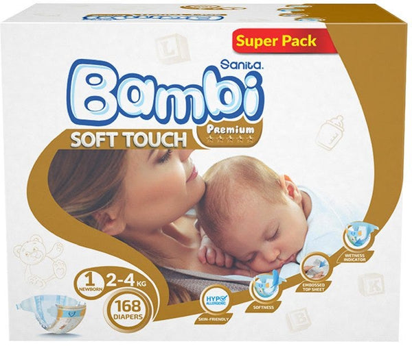 Bambi Baby Diapers Size 1 Jumbo Box, 168 Pieces