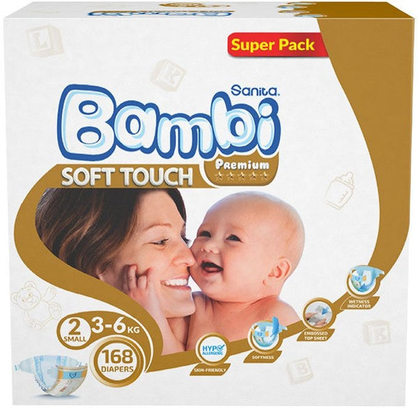 Bambi Baby Diapers Size 2 Jumbo Box Regular Fit 168 Pieces