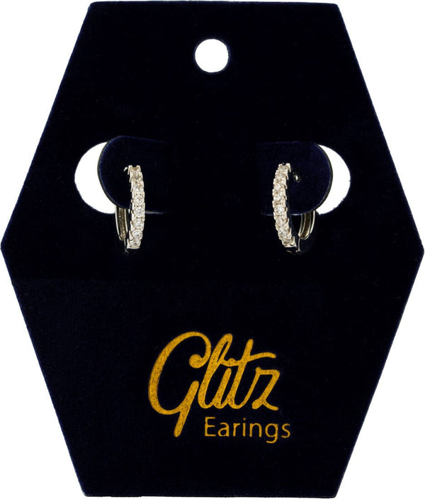Glitz Diamond Circle Earrings, Silver Stainless Steel with Zircon Stones, Pair