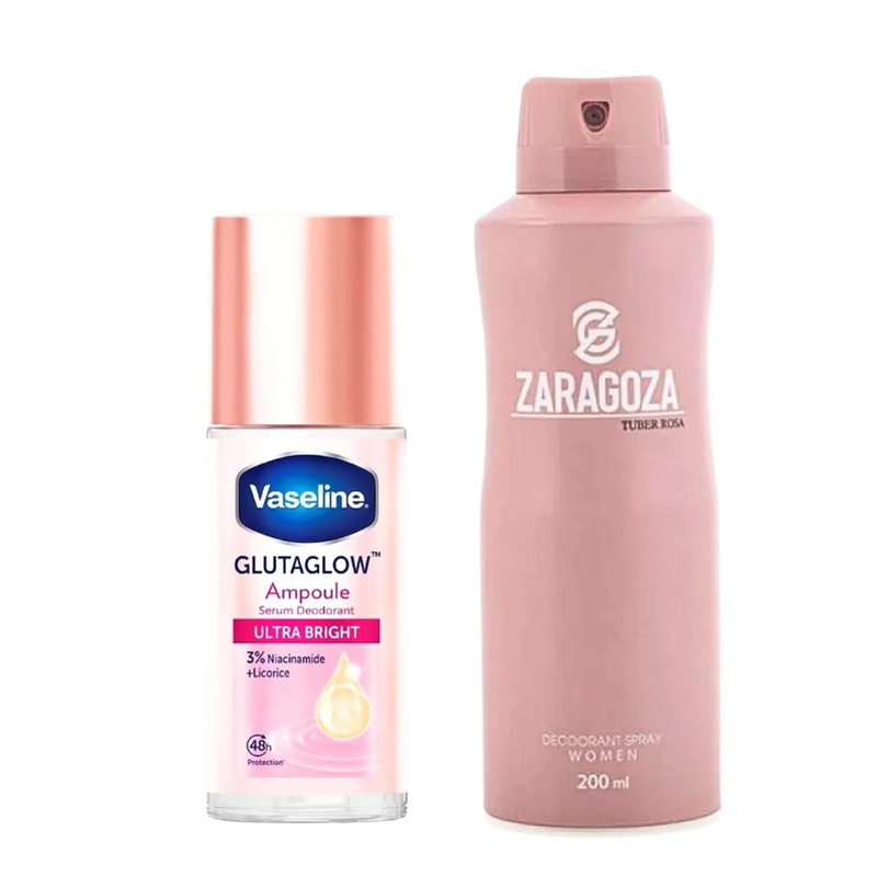 Vaseline Zaragoza Underarm Care and Fragrance Set, 3% Niacinamide Serum 45 ml and Rose Spray 200 ml