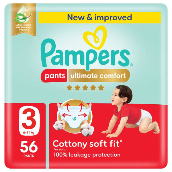 Pampers Ultimate Comfort Pants Size 3 Flexible Absorbent Baby Diapers, Mega Pack 56 Pieces