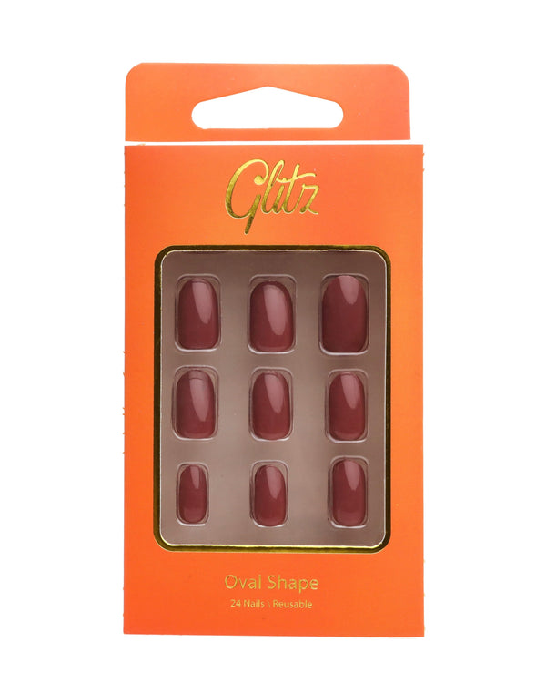 Glitz Press-On Nails Oval Silver #16, Pre-Glued, Up to 24 Pieces