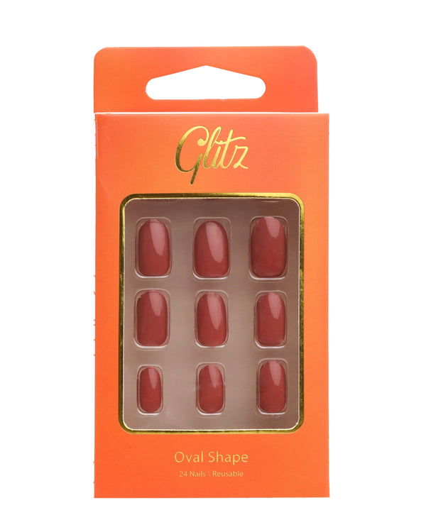 Glitz Press-On Nails Oval Maroon #18, Up to 24 Pieces
