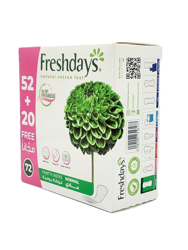 Fresh Days Regular Daily Pads, Soft Thin Flexible Design, Green, 72 Pads