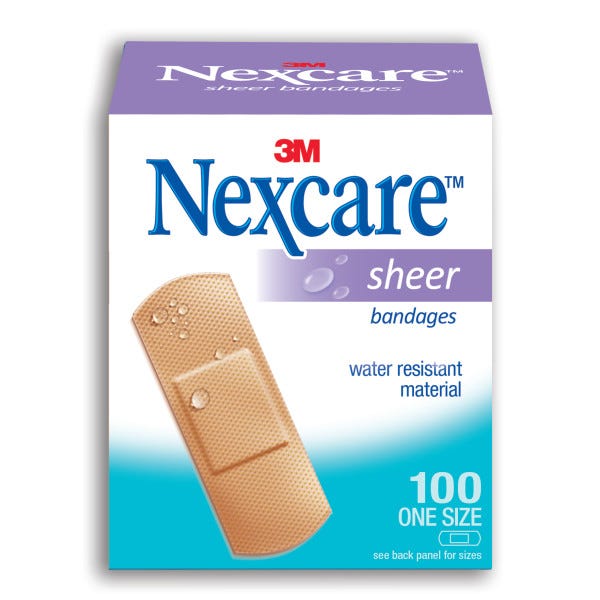 Nexcare Plastic Sheer Bandages Breathable Water-Resistant 72 mm x 25 mm 100 Count