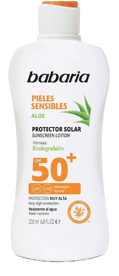 Babaria Sensitive Skin Protective Lotion SPF 50 Sunscreen, Aloe Vera, 200 ml