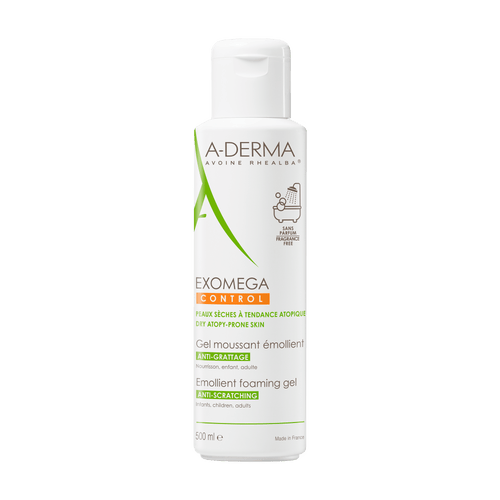 A-Derma Exomega Control Foaming Gel Face and Body Cleanser Fragrance-Free 500 ml