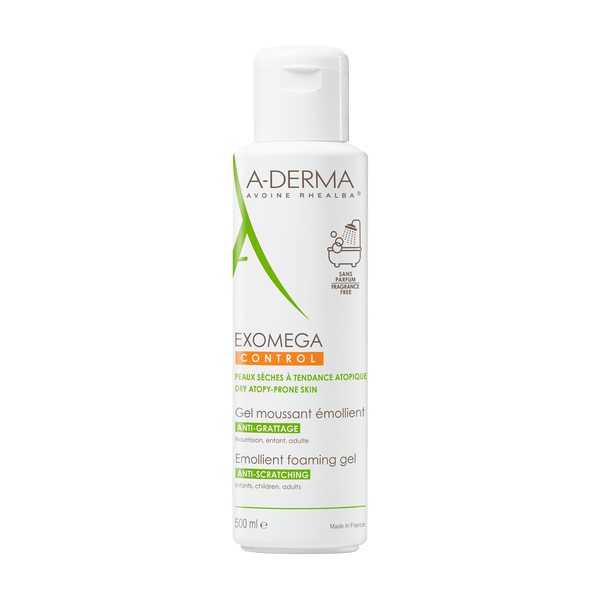 A-Derma Exomega Control Foaming Gel Face and Body Cleanser Fragrance-Free 500 ml