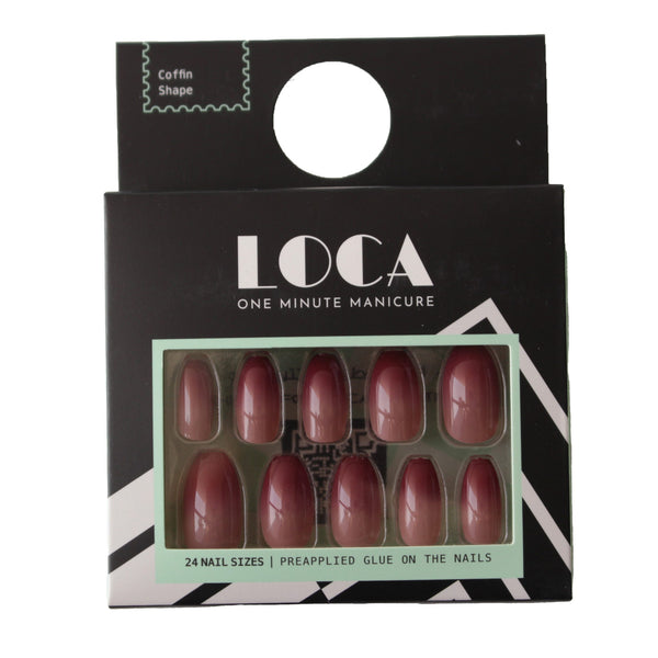 Loca Ready Nails Ombre Press-On Nails Coffin Shape Maroon 18 Pieces
