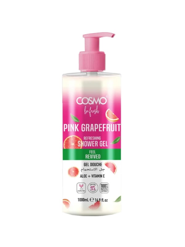 Cosmo Refreshing Shower Gel Aloe Vera Vitamin E Pink Grapefruit Scent 1000ml