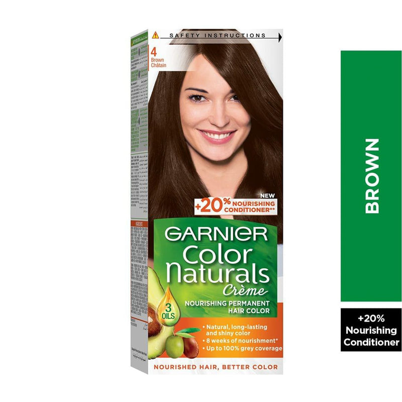 Garnier Hair Color Naturals 4 Brown Permanent Hair Color Olive Almond Avocado Oils 110ml