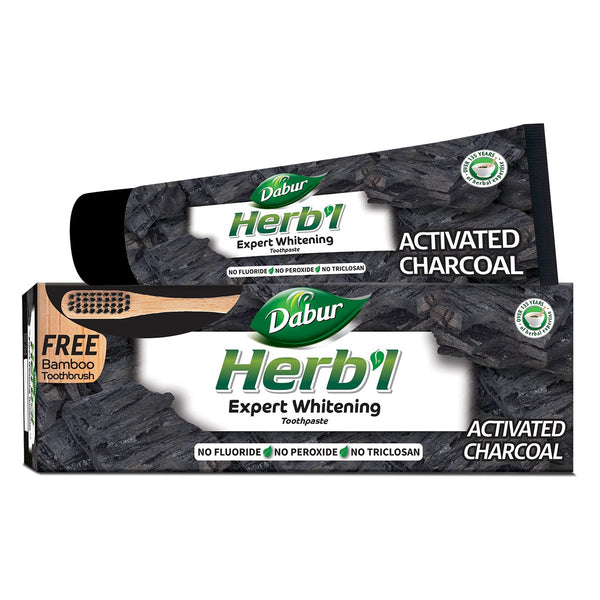 Dabur Herbal Activated Charcoal Toothpaste Herbal Formula with Bamboo Toothbrush 150g