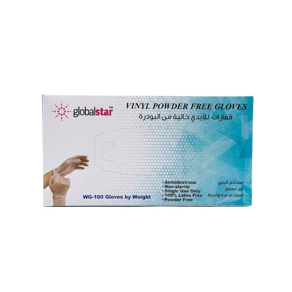 Global Star Powder-Free Disposable Vinyl Gloves, Non-Sterile, 100 Pieces