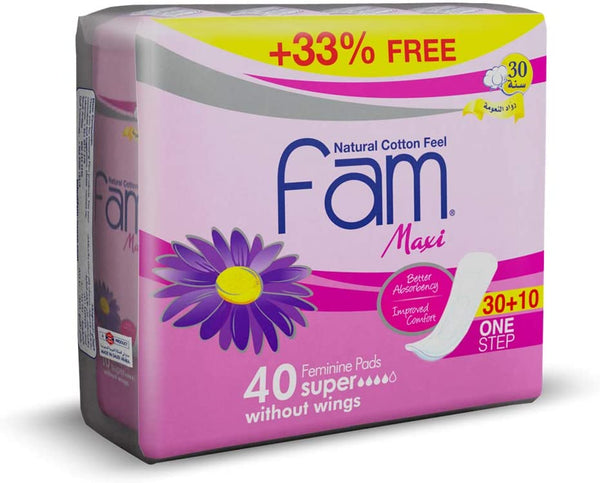 Fam Maxi Feminine Pads Super Absorbency Wingless 40 Pieces