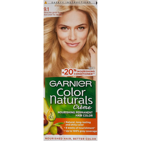 Garnier Hair Color Naturals Permanent Cream 9.1 Extra Light Ash Blonde Olive Oil Avocado Shea Butter
