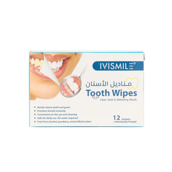Ivi Smile Dental Tissues, Single-Use Tooth and Gum Cleaning Wipes, Fresh Breath, 12 Pieces