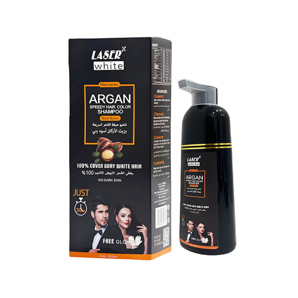 Laser White Argan Oil Hair Dye Shampoo, Black Brown, 420 ml