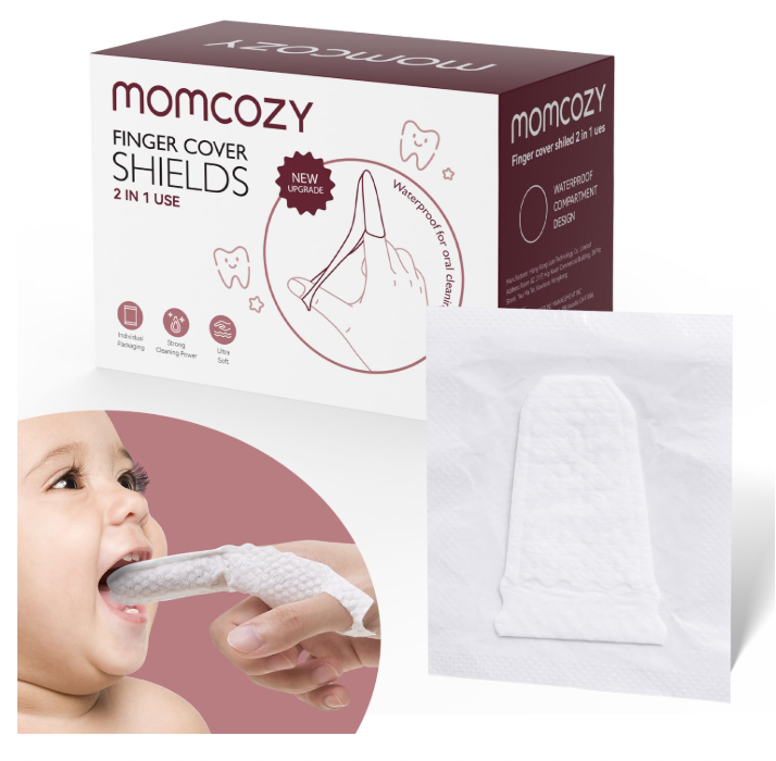 Momcozy Baby Finger Toothbrush Wipes, Alcohol-Free Pre-Moistened Oral Care, 30 Individually Wrapped Wipes