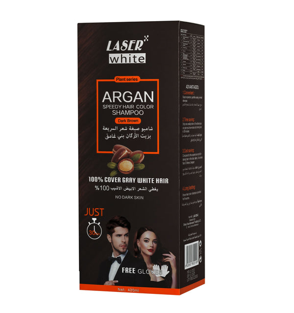 Laser White 2038 Argan Hair Color Shampoo Dark Brown 420 ml