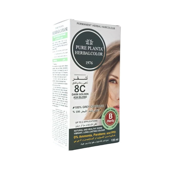 Pure Planta Natural Permanent Hair Dye Dark Ash Golden Blonde 8C, 135 ml