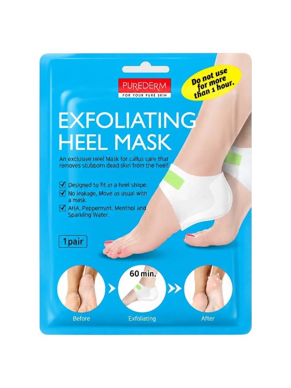 Purederm Exfoliating Heel Mask AHA Peppermint Menthol Cooling Care 1 Pair
