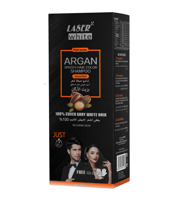 Laser White 2090 Argan Hair Dye Shampoo Black Hair Colour, 420 ml