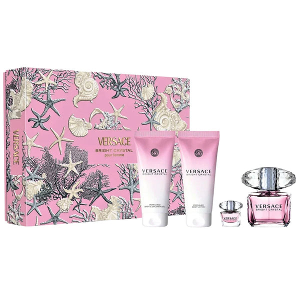 Versace Bright Crystal Eau de Toilette Floral Fragrance Gift Set 90 ml + 5 ml, Body Lotion and Shower Gel 100 ml