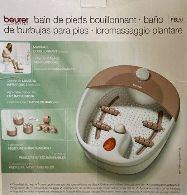 Beurer FB20 Foot Bubble Spa Vibration and Bubble Massage Infrared Light 3 Attachments