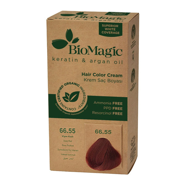 Biomagic Hair Color Cream 66/55 Deep Red Keratin Argan Oil Ammonia-Free Complete Kit