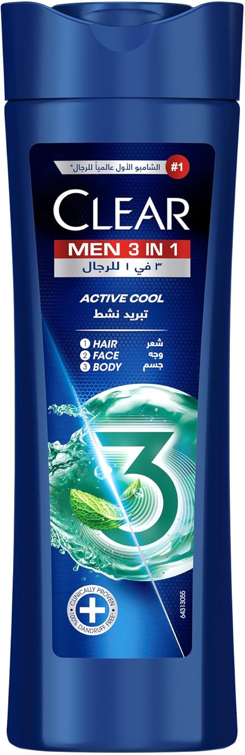 Clear for Men 3-in-1 Active Cool Shampoo Hair, Body & Face 400ml