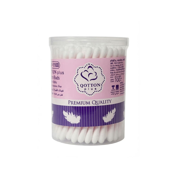 Qotton Plus Cotton Swabs Soft Cotton Tips for Outer Ear and Cosmetic Use, 100 Swabs