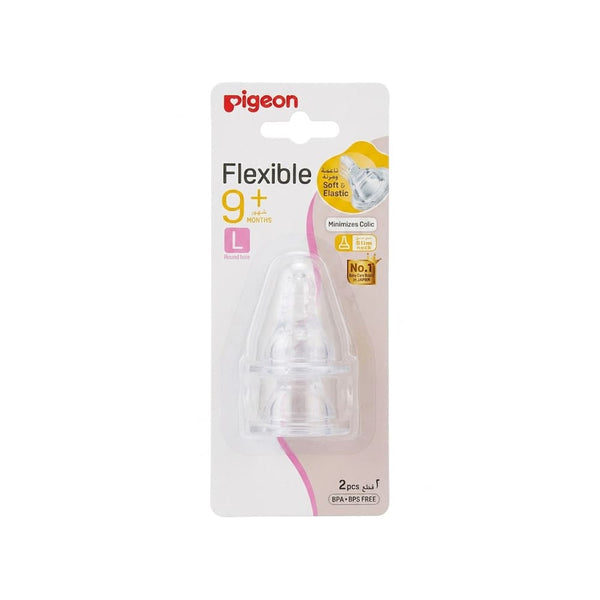 Pigeon Flexible Large-Flow Bottle Nipples Silicone 9+ Months, 2 Pack