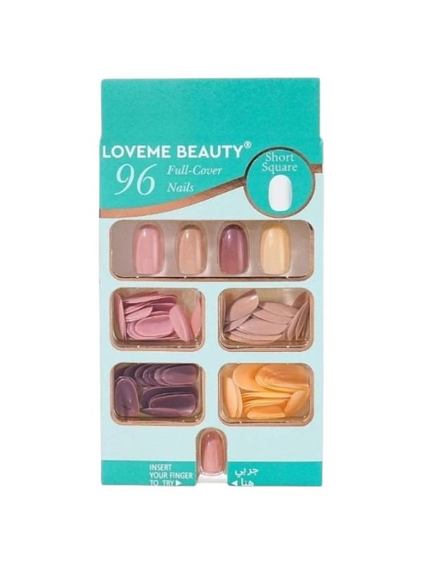 Loveme Beauty Full Cover Short Square Artificial Nails, 96 Pieces