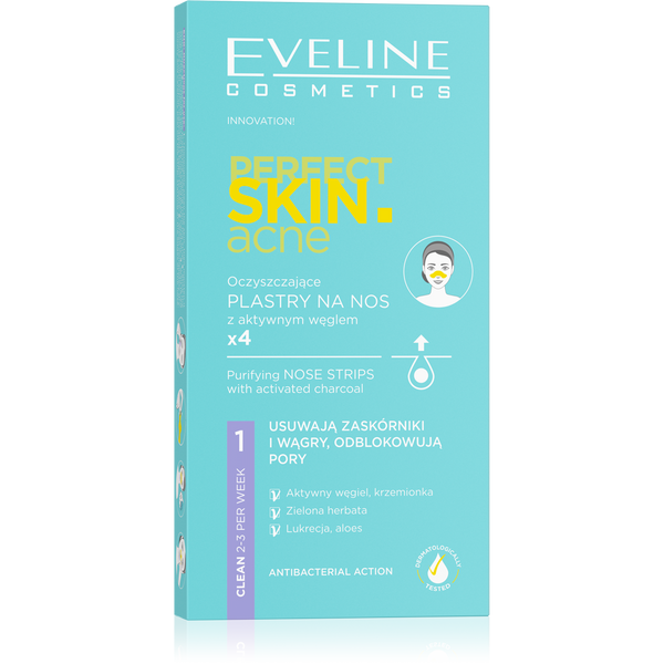 Eveline Perfect Skin Acne Purifying Charcoal Nose Strips, 4 Pieces