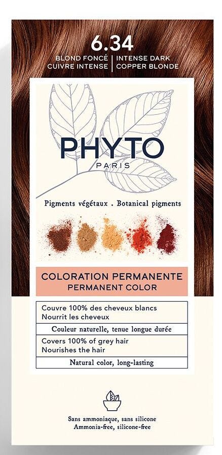 Phyto Hair Color Kit Cream Permanent Color Botanical Pigments Dark Copper Blonde 6.34
