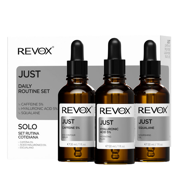 Revox B77 Just Daily Routine Set Facial Serums Caffeine Hyaluronic Acid Squalane 3 x 30ml
