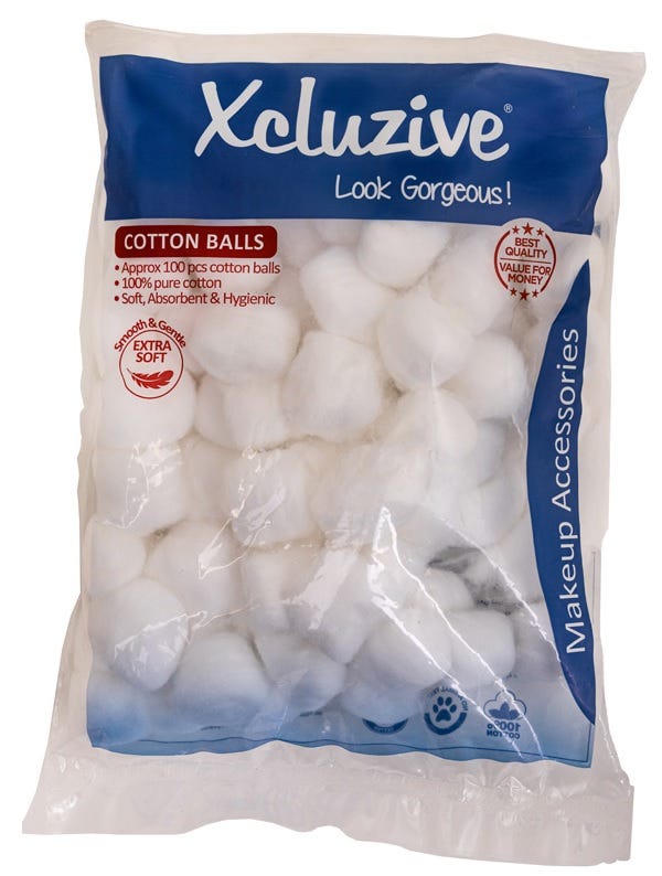 Xcluzive Cotton Balls, 100 Pieces, 0.6 g