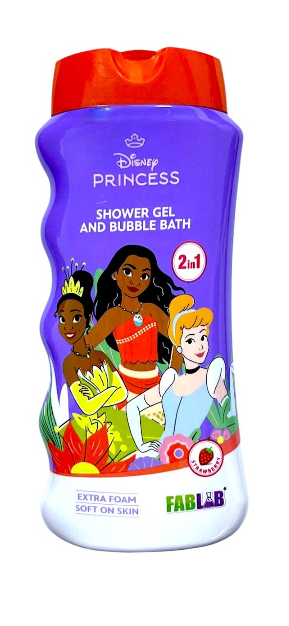 Fablab Princess Shower Gel & Bubble Bath, 2-in-1 Extra Foam Formula