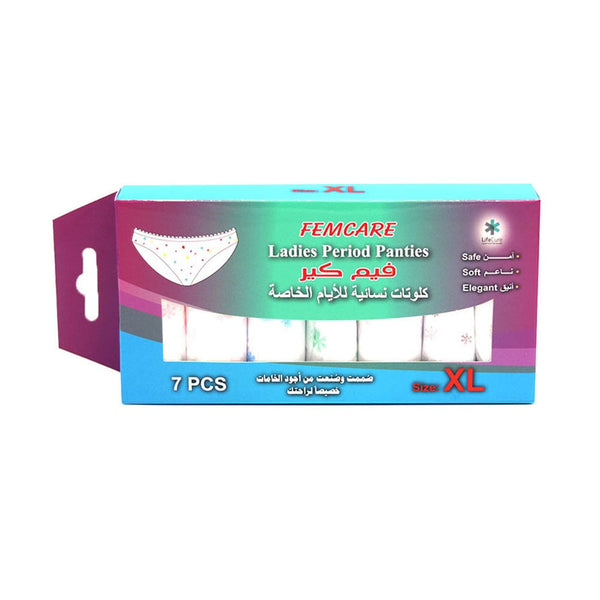 Femcare Period Panties Disposable Underwear XL, Breathable Absorbent, 7 Pieces