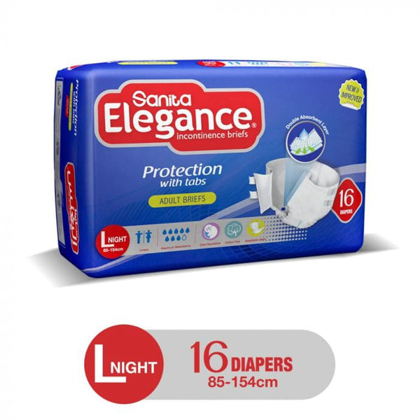 Sanita Elegance Jumbo Large Night Adult Incontinence Briefs, Double Absorbent Layer, 16 Count