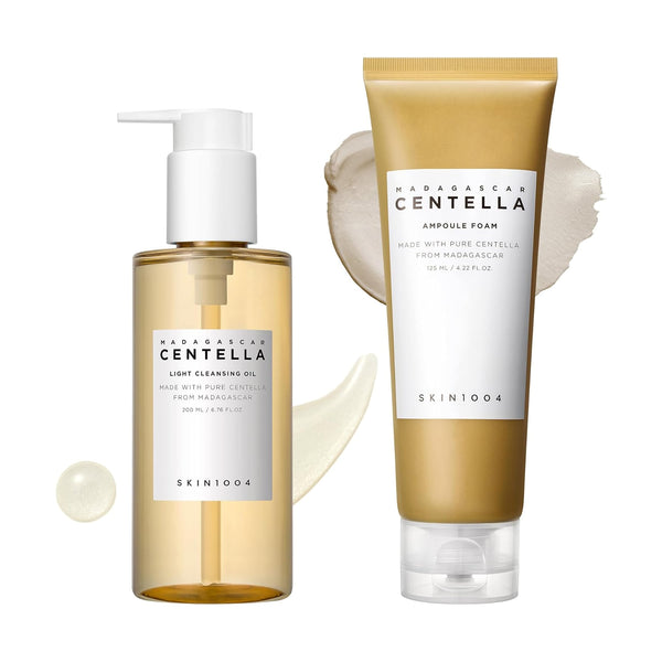 Skin1004 Madagascar Centella Double Cleansing Duo Set, Light Cleansing Oil and Ampoule Foam, 200 ml + 135 ml