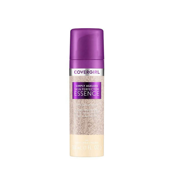 Covergirl Simply Ageless Skin Perfector Essence Foundation Radiant Finish Hyaluronic Acid Collagen Light 20, 30ml