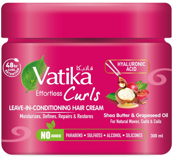Vatika Naturals Curls Leave-In Conditioning Cream Shea Butter Hyaluronic Acid Grapeseed Oil 300 ml
