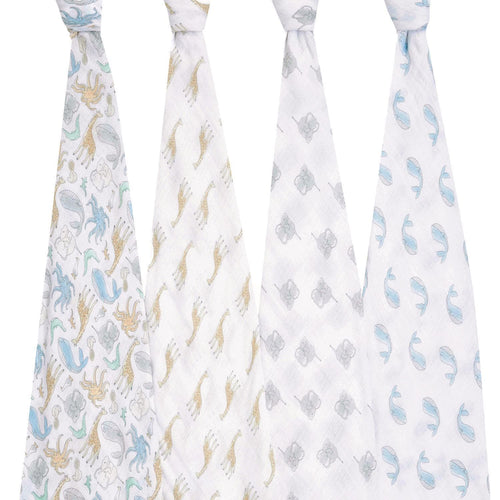 aden + anais Essentials Muslin Swaddles 4-Pack Natural History 100% Cotton 44 x 44 in